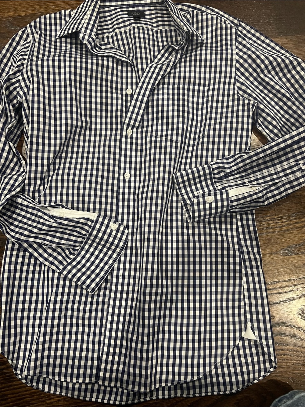 J. Crew Navy and White Gingham Dress Shirt